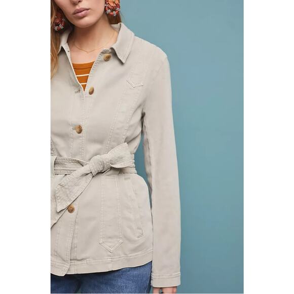 ANTHROPOLOGIE Cadet Belted Jacket in Stone Cream Size 12 - Picture 3 of 12